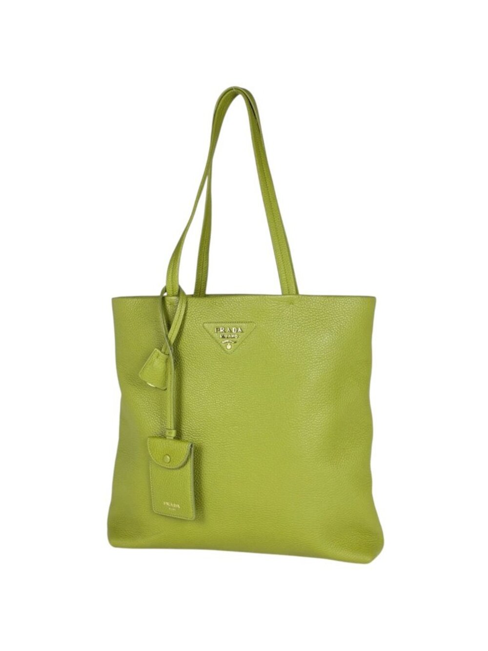 Prada Tote Bag Logo Leather Green
